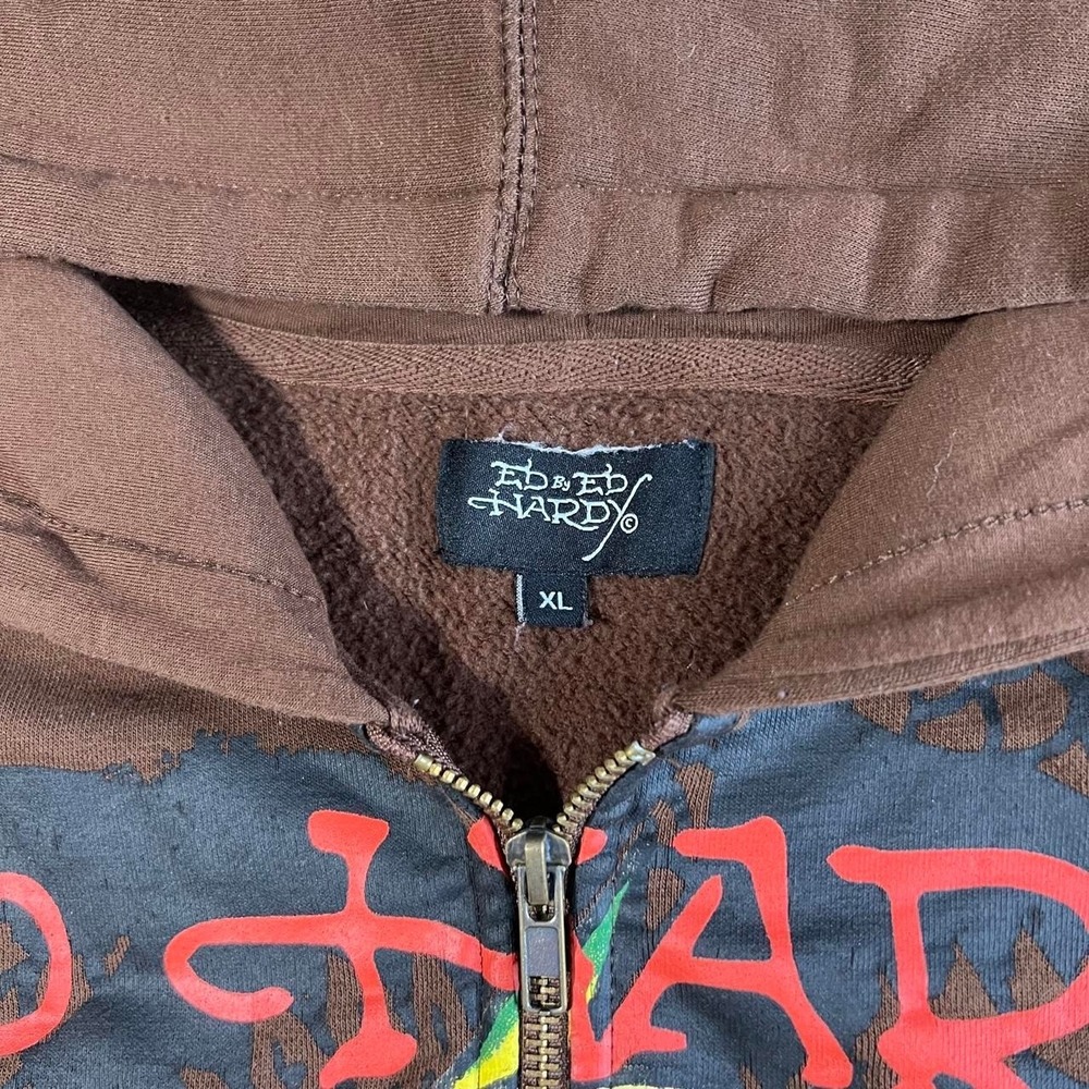 Ed Hardy Skull Eagle Zip Hoodie Brown Graphic Y2K Tattoo Men's XL Full Zip Zip - Picture 3 of 7